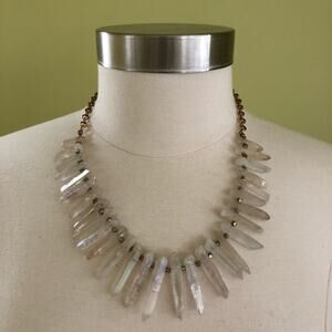 Handmade Brass & Rough 5 Point Crystal Statement Necklace.